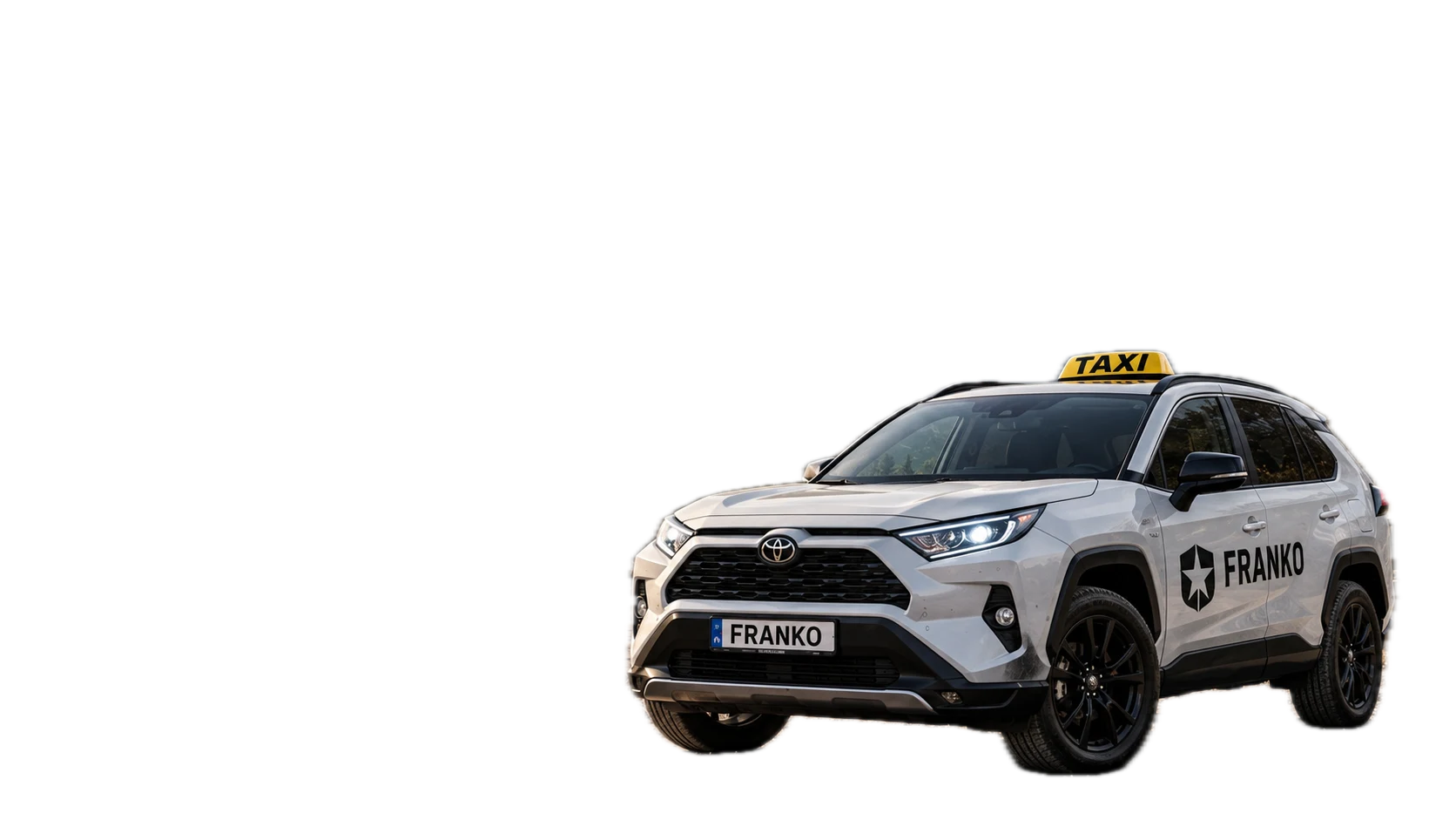 Biele SUV FRANKO TAXI so žltým označením taxi